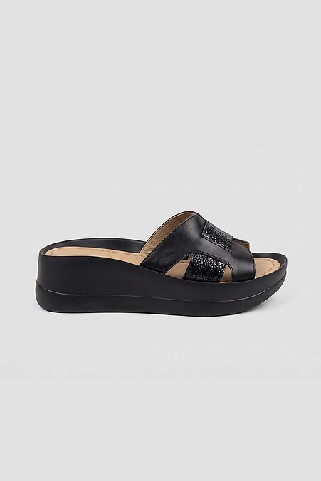 Black leather flip-flops - low-heeled flip-flops - #4207179