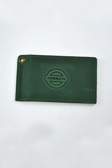 Leather cover for NISSAN driving documents. Wallets, Cosmetic bags. Color: green. #8046181