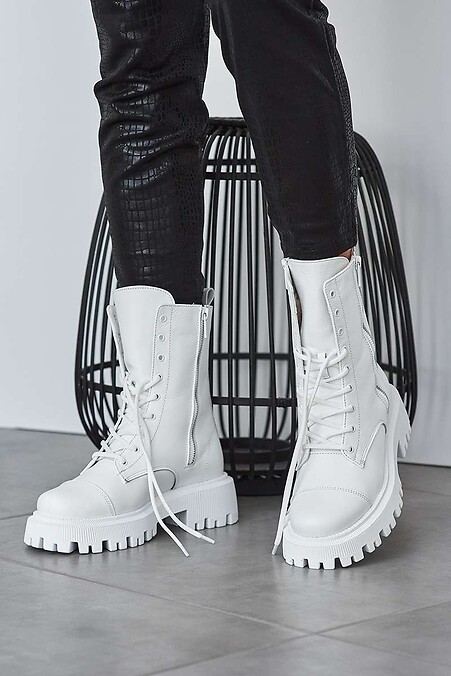 Женские ботинки кожаные зимние белые. Ботинки. Цвет: белый. #8019185