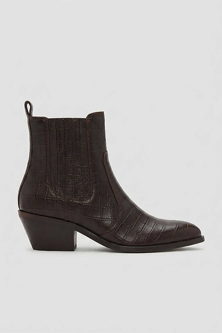 Brown classic boots made of genuine leather with heels - #4207186