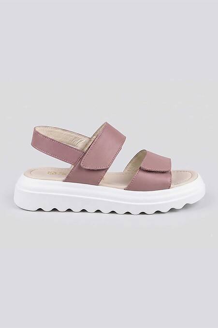 Women's leather sandals with velcro - genuine leather. - #4207189