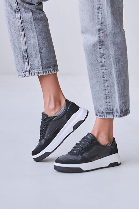 Жіночі кеди чорного кольору шкіра/замша - #4206198