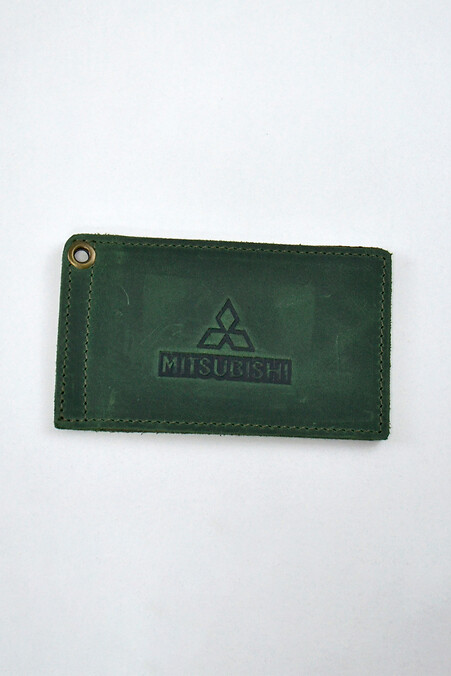 Шкіряна обкладинка на водійські документи MITSUBISH. Гаманці, Косметички. Колір: зелений. #8046198