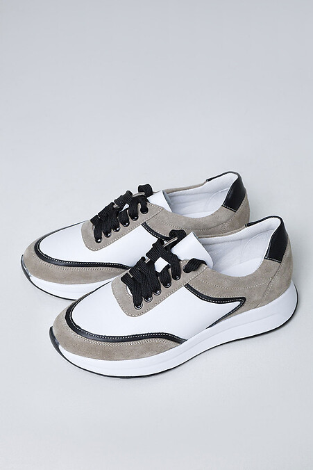 Жіночі світлі кросівки в комбінації натуральної замші та шкіри - #4206199