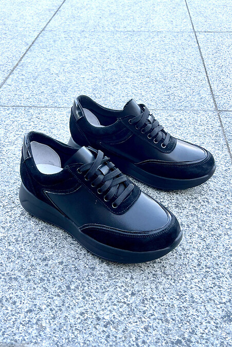 Жіночі кросівки чорного кольору замша/шкіра - #4206200