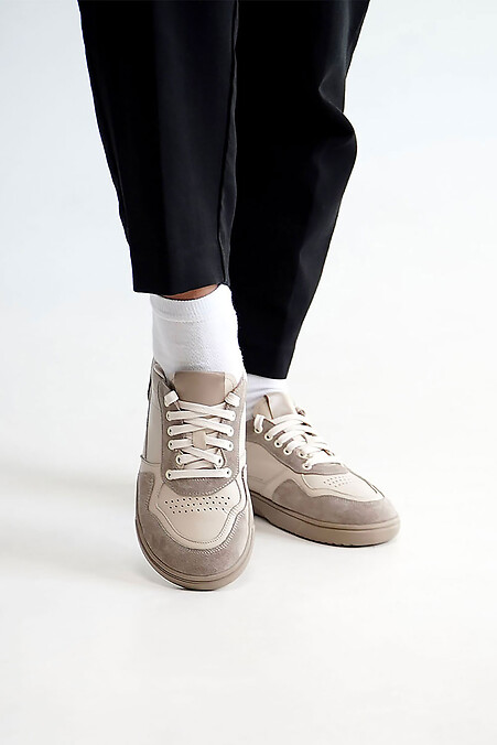 Women's cappuccino-colored sneakers with a wide toe - #4206201