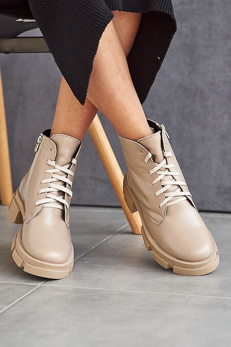 Жіночі шкіряні черевики зимові мокко. Черевики. Колір: бежевий. #8019207