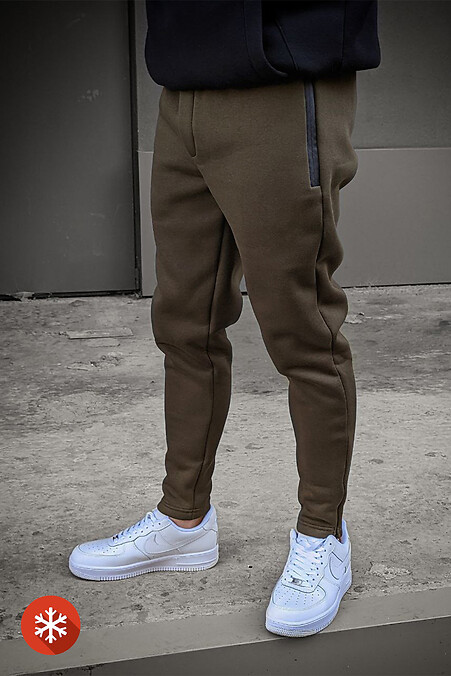 Slim sweatpants with fleece. Trousers, pants. Color: green. #8031211