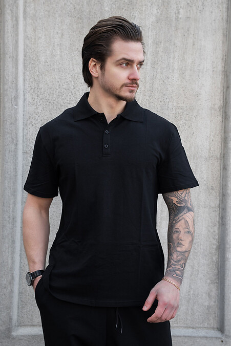 Мужская футболка Поло С Пуговицами Тенниска Polo Black - #8056213