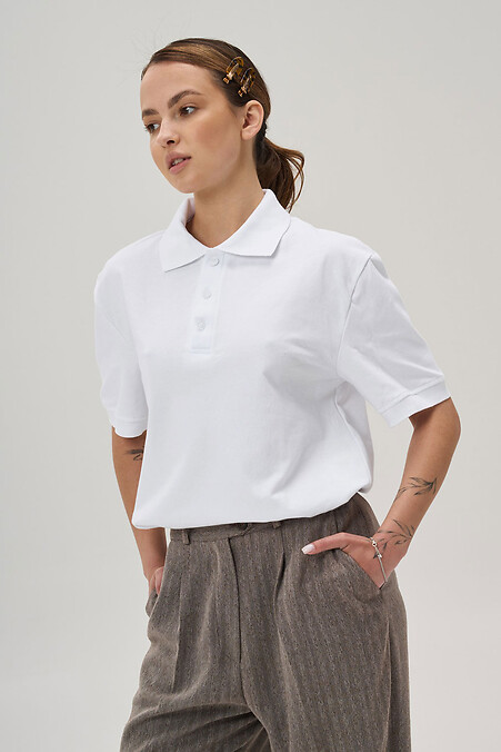Женская футболка Поло С Пуговицами Тенниска Polo White - #8056216