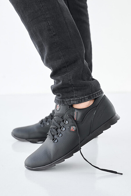 Męskie skórzane sneakersy wiosenno-jesienne w kolorze czarnym - #2505217