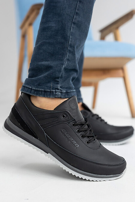 Men's leather sneakers spring-autumn black - #2505219