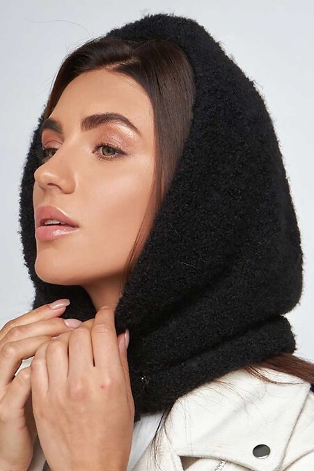 Жіночий букльований капор чорного кольору - #4496219
