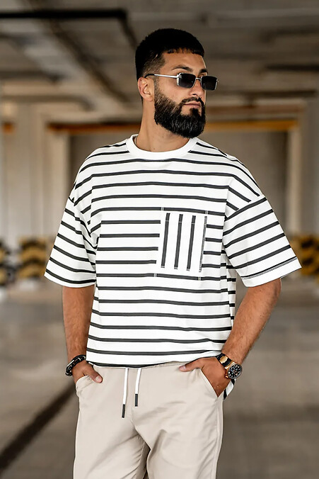 Men's T-shirt Oversized in a stripe Sea Black and white - #8034219