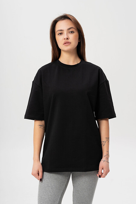 Women's Oversized T-Shirt with Double-Thread Midnight Black - #8056220