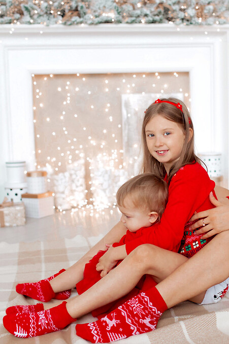Children's red Christmas socks with deer - #2040222
