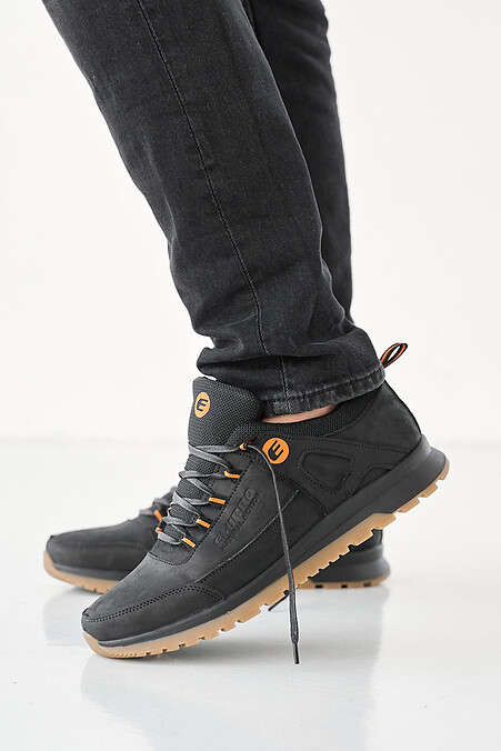 Skórzane sneakersy męskie wiosna-jesień czarno-brązowe - #2505222