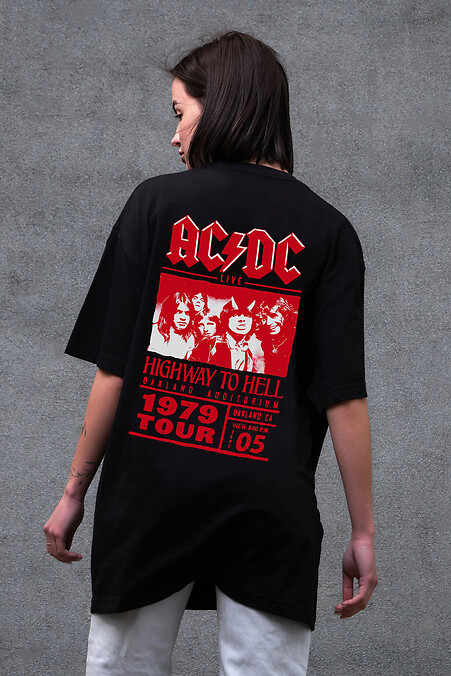 Women's Oversized T-Shirt Without with ACDC Print - Black - #8056222