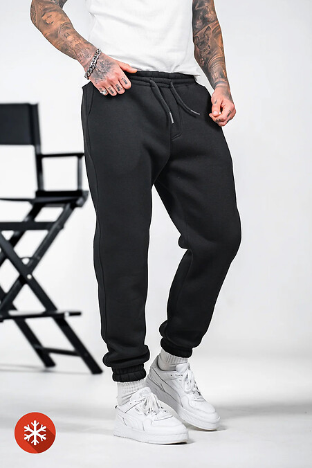Мужские теплые спортивные штаны OVERSIZE 3 Черные - #8034223