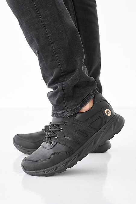 Men's leather sneakers spring-autumn black - #2505225