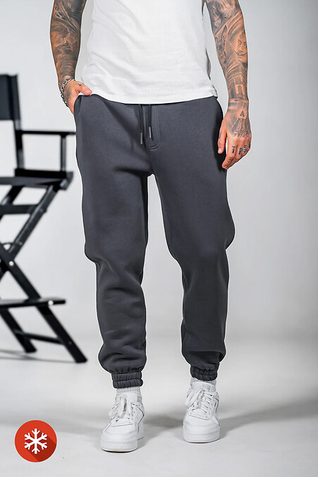 Męskie ciepłe spodnie sportowe OVERSIZE 3 Grafitowe - #8034225