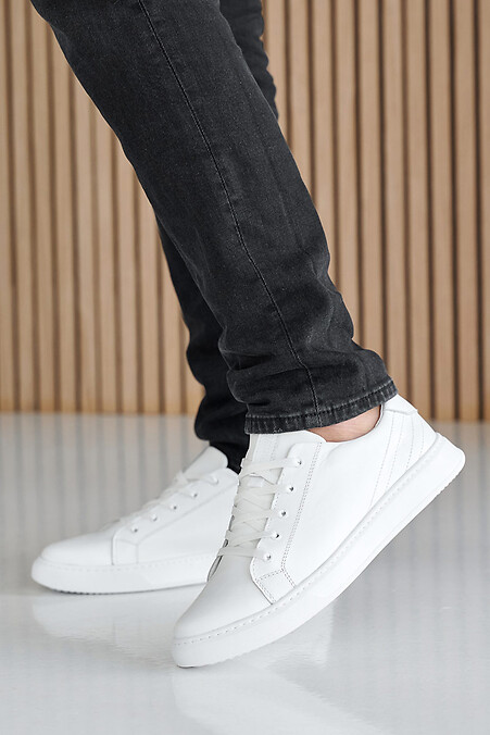 Men's leather sneakers spring-autumn white - #2505227