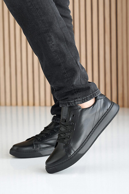 Męskie skórzane sneakersy wiosenno-jesienne w kolorze czarnym - #2505228