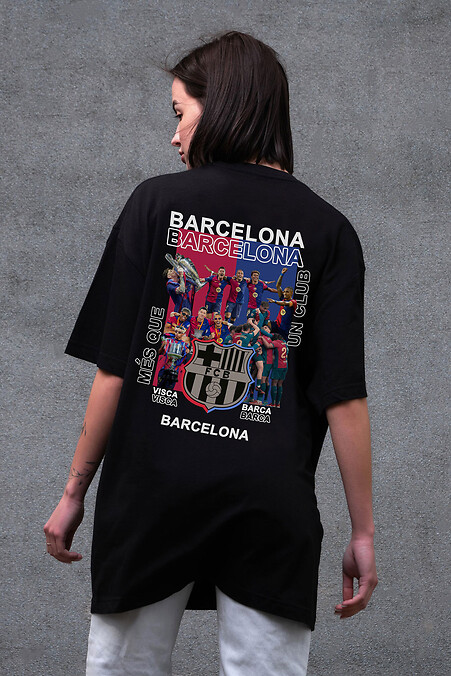 Damska koszulka oversize Without z nadrukiem Barcelona, czarna - #8056228