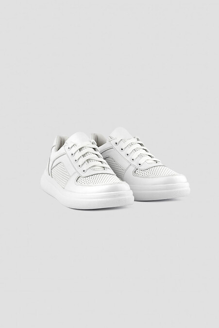 White Perforated Leather Sneakers - #4205229
