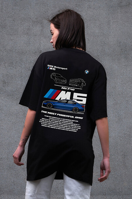 Damska koszulka oversize Without z nadrukiem BMW M5 F90 Black - #8056232