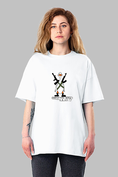 Koszulka oversize biała damska Gęś. T-shirty. Kolor: biały. #8035238