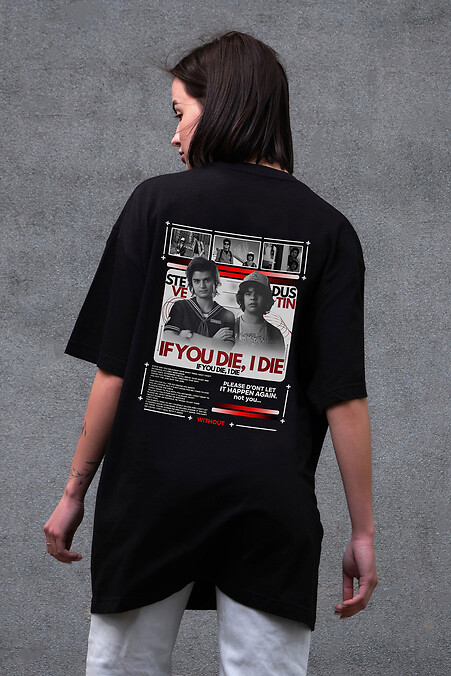 Women's Oversized T-Shirt Without with Die Stranger Things Print - Black - #8056238