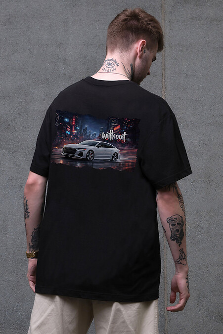 Мужская оверсайз футболка Without с принтом Gray Audi Black - #8056243