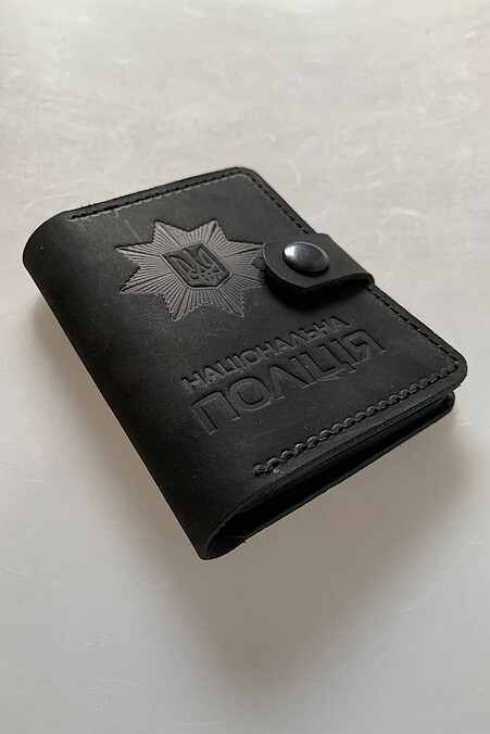 Hülle für Personalausweis und Abzeichen der Nationalpolizei der Ukraine aus schwarzem, mattem Leder - #8046244