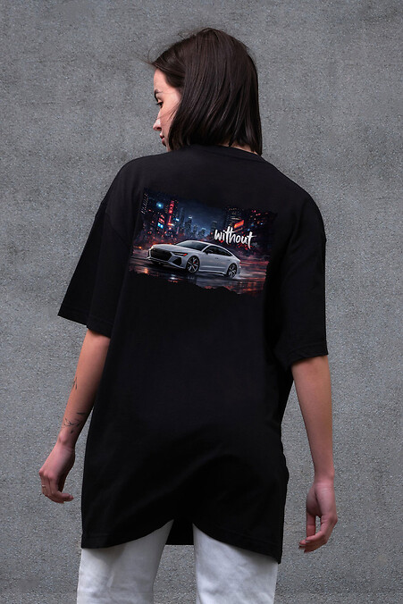 Women's Oversized T-Shirt Without Print Gray Audi Black - #8056244