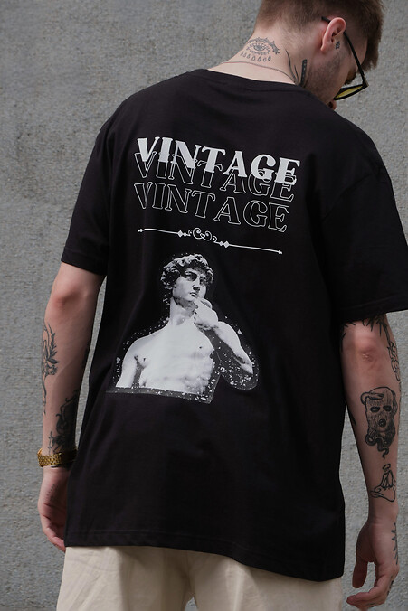 Men's Oversized T-Shirt With Print Without Vintage Black - #8049246