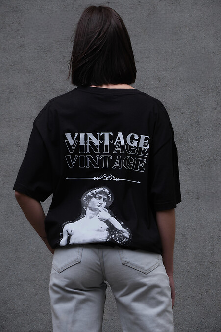 Women's Oversized T-Shirt With Print Without Vintage Black - #8049247