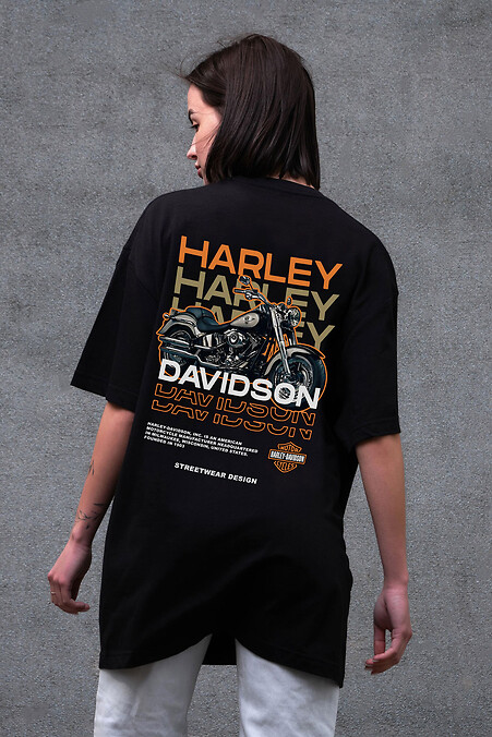 Women's Oversized T-Shirt Without with Harley Print - Black - #8056248