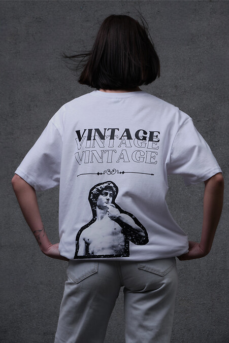 Übergroßes Damen-T-Shirt mit Aufdruck ohne Vintage-Weiß - #8049249