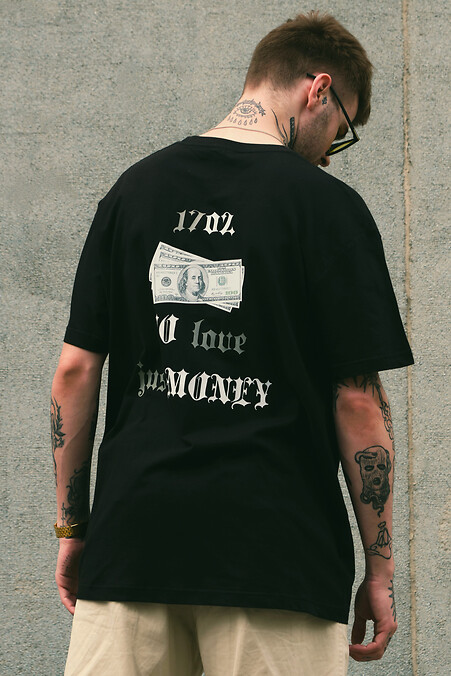 Men's Oversized T-Shirt With Print Without Dollar Black - #8049250