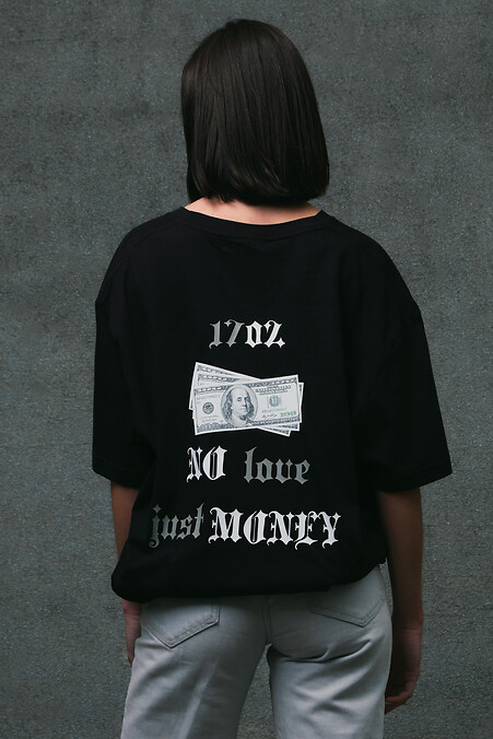 Women's Oversized T-Shirt With Print Without Dollar Black - #8049251