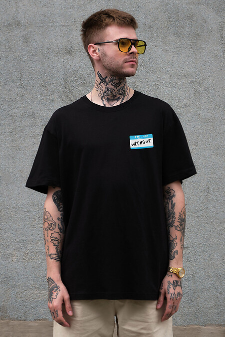 Men's Oversized T-Shirt Without with Hello Print Black - #8056251