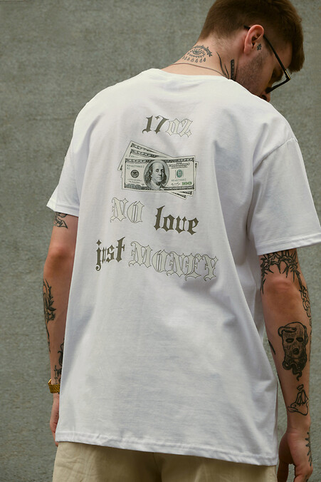 Men's Oversized T-Shirt With Print Without Dollar White - #8049252