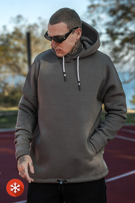 Męska ciepła bluza oversize z nadrukiem MASSCULT Ciemna oliwka - #8034254