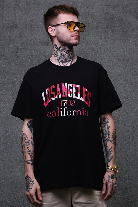 Męski T-shirt oversize z nadrukiem bez kalifornii w kolorze czarnym - #8049258