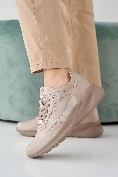 Women's leather sneakers spring-autumn beige - #2505259