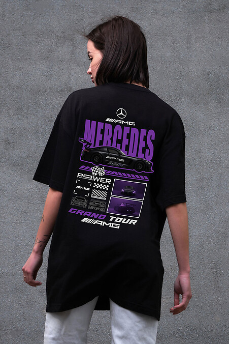 Women's Oversized T-Shirt Without with Mercedes Print Black - #8056260