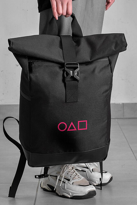 Rolltop-Schulrucksack für Mädchen mit Tintenfischspiel-Aufdruck, schwarz - #8055261