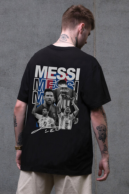 Мужская футболка оверсайз Without с принтом Messi Black - #8056261