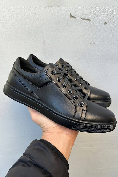 Men's leather sneakers spring-autumn black. sneakers. Color: black. #2505262